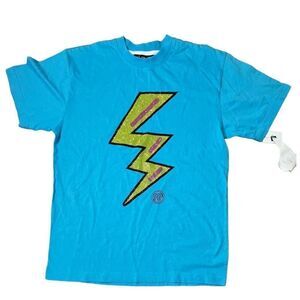 Plgue Turquoise Blue Sequin Lightening Bolt T-shirt Top‎ MEDIUM Streetwear NWT